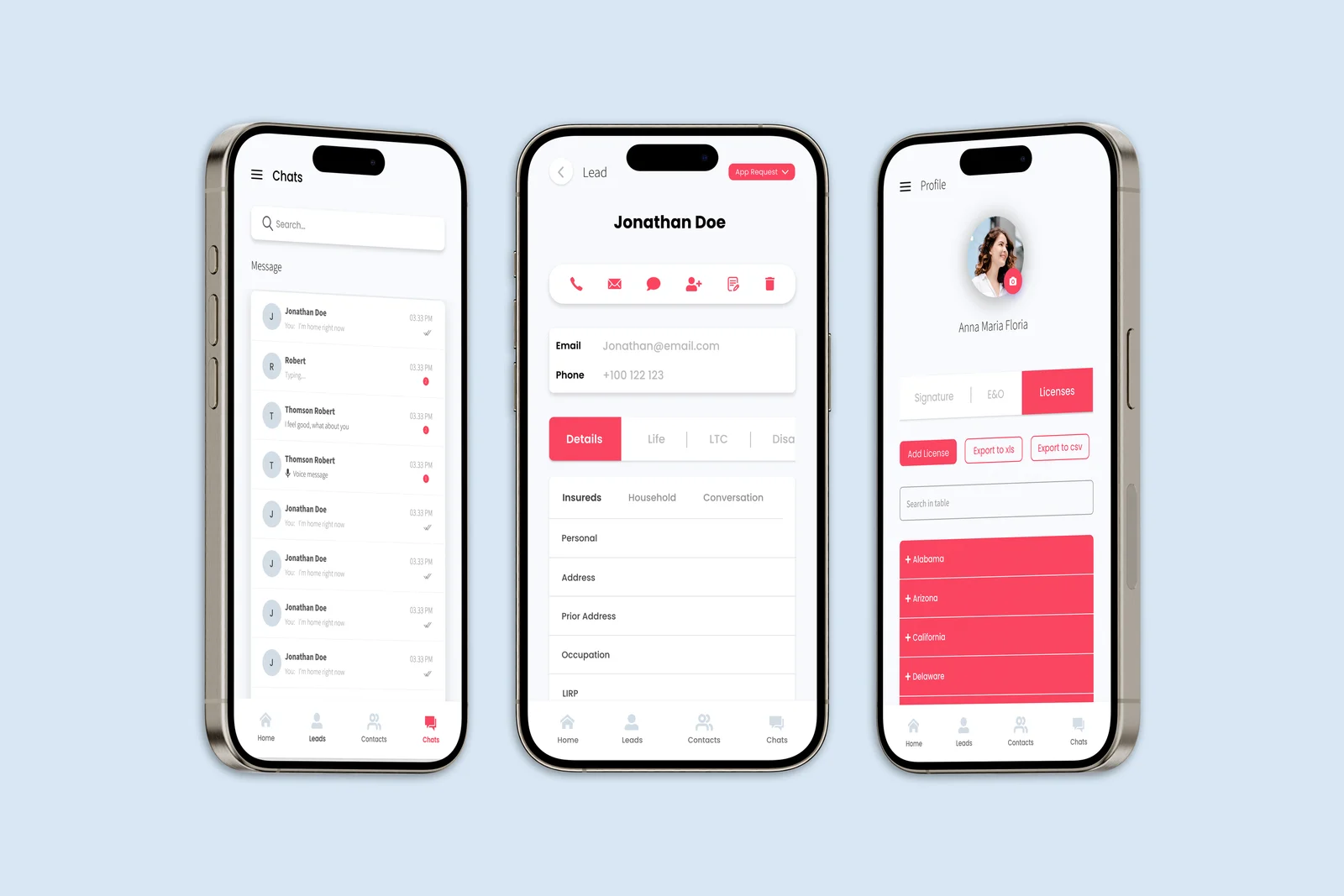 Fat Agent mobile app — chats, leads, and licenses on iPhone